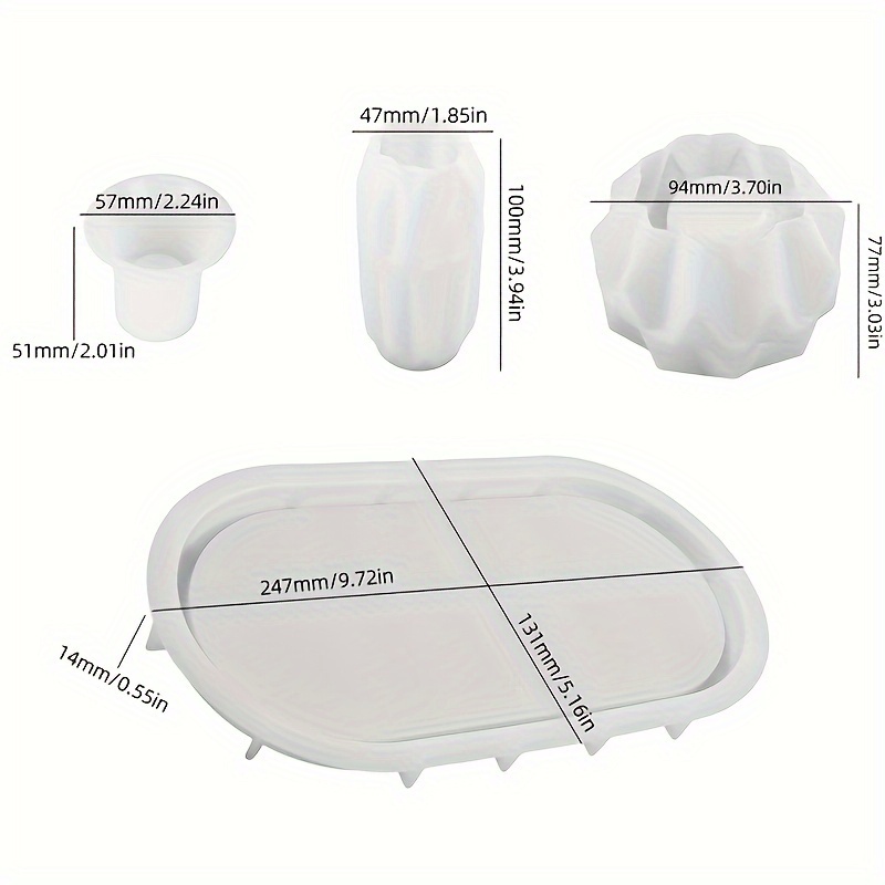 E-shop 4er-Set Geometrische Vase Aufbewahrungsglas Kerzenhalter Formen, Heimdekoration Herstellungsformen, Gipsformen Kit, Kreative Geschenke, DIY