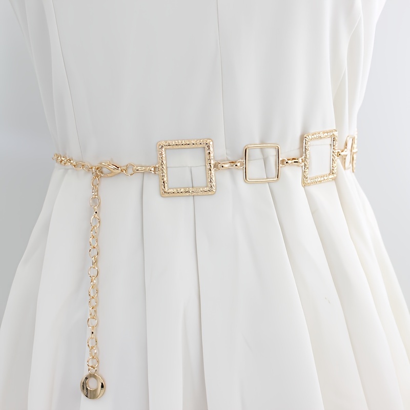 

1pc Square Golden Chain Decor Corset Belt Elastic Classic Waist Belt Pants Dress Accessories For Women