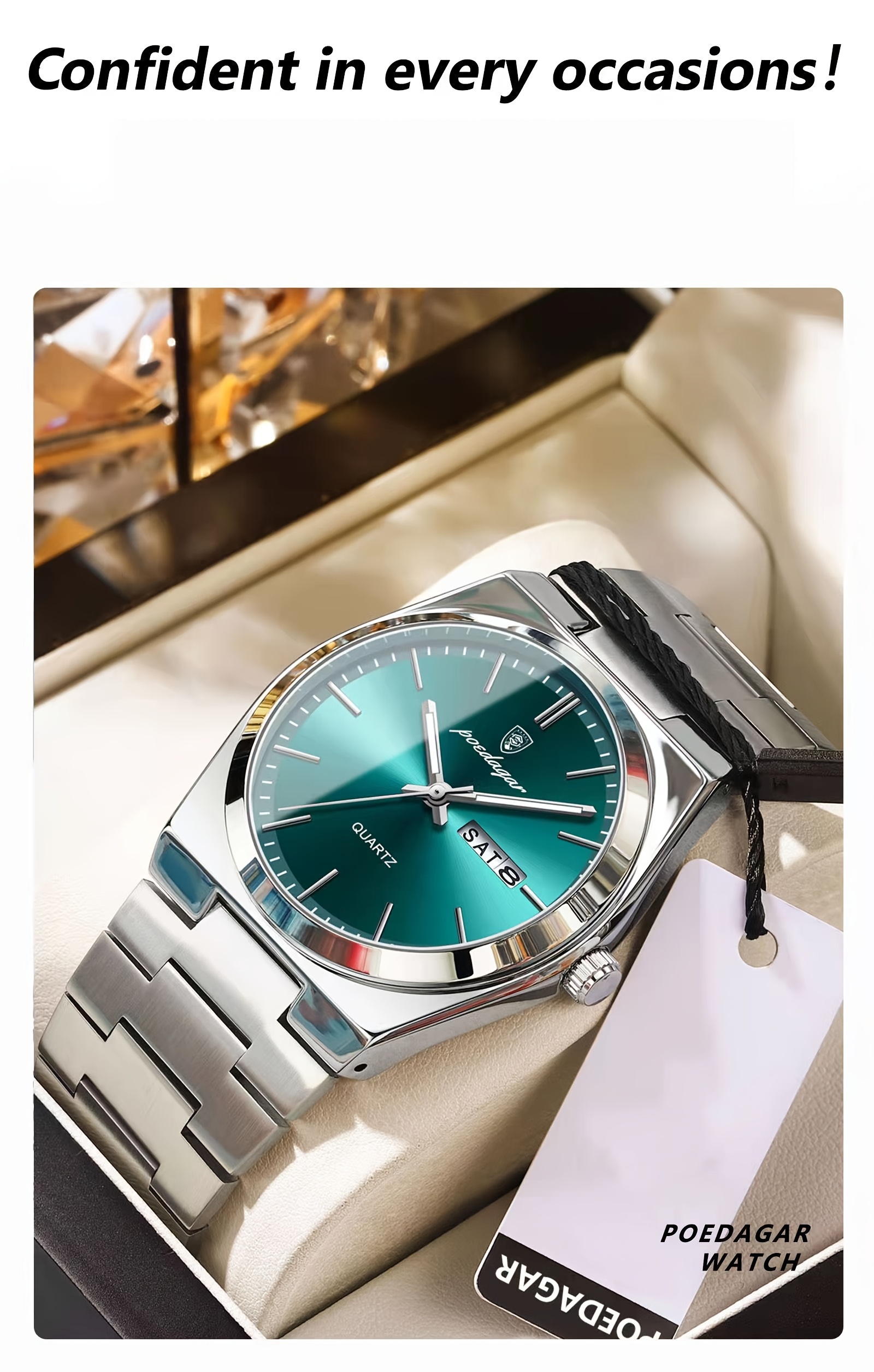   waterproof luminous calendar exceeding   stainless steel mens watch youth business   korean trend quartz wristwatch Product details 4