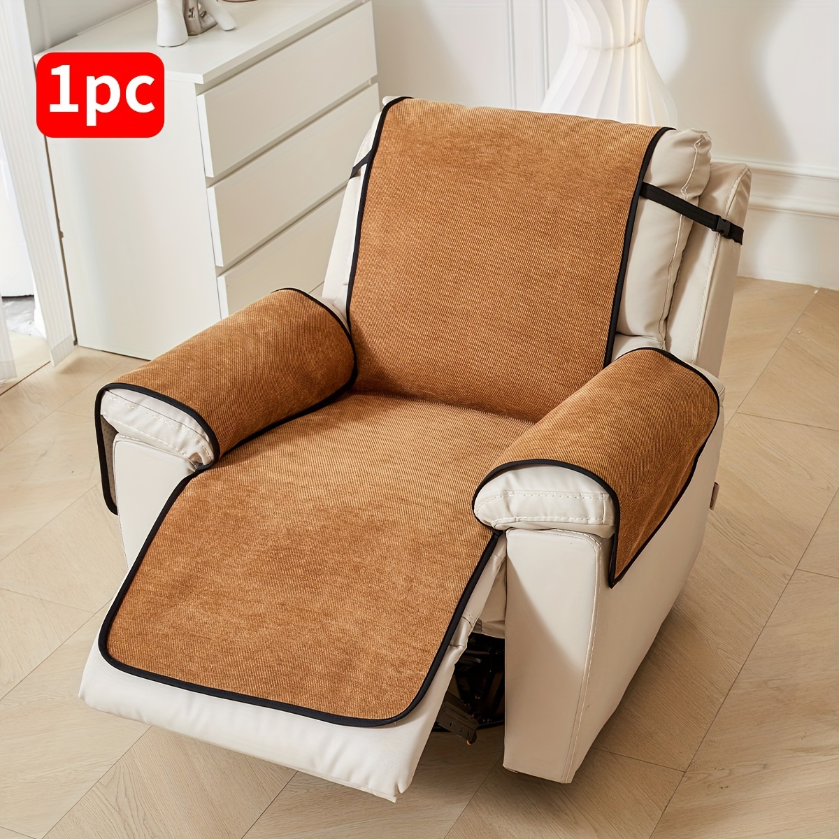 TEMU 1pc Single Seat Sofa Cover, Solid Color Twill Pattern Chenille Fabric, Non-slip Bottom Cloth With Fixation, Furniture Protection Cover,