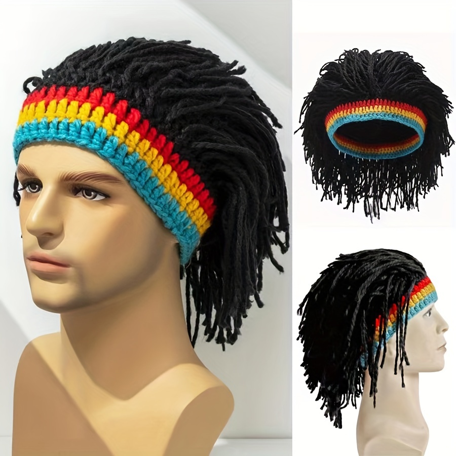 cotton knit beanie with dreadlocks fashionable hip hop party wig cap non stretch hand wash dry clean details 0