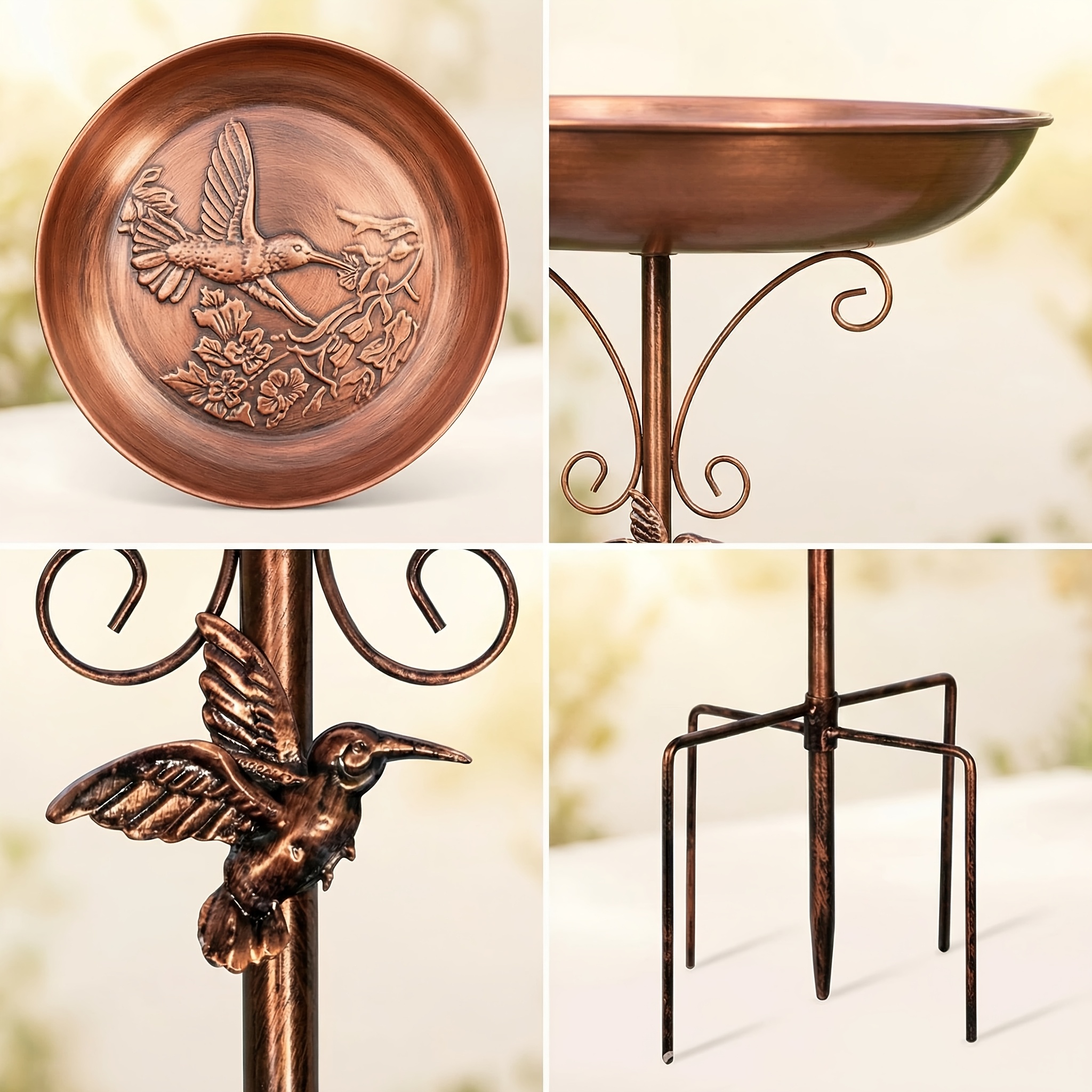 TEMU Retro Bird Bath And Feeder Set, Outdoor Rust-proof 5-claw , Easy To Design, A Perfect Gift For Bird, Classic Garden Decoration, Durable