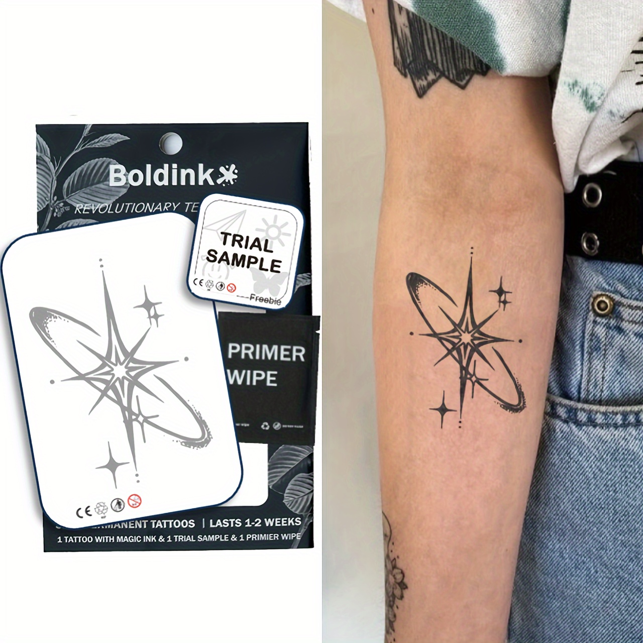 

Revolutionary Technology Tattoos, Semi-permanent Tattoos, Spark, Star, Temporary Tattoos, Fake Tattoos, Water-resistant, Authentic Tattoo Look, Plant-based, Tattoo, X114