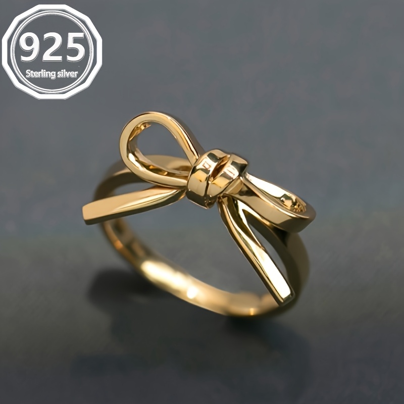 S925 Silver Bow Ring for Women, Romantic Jewelry