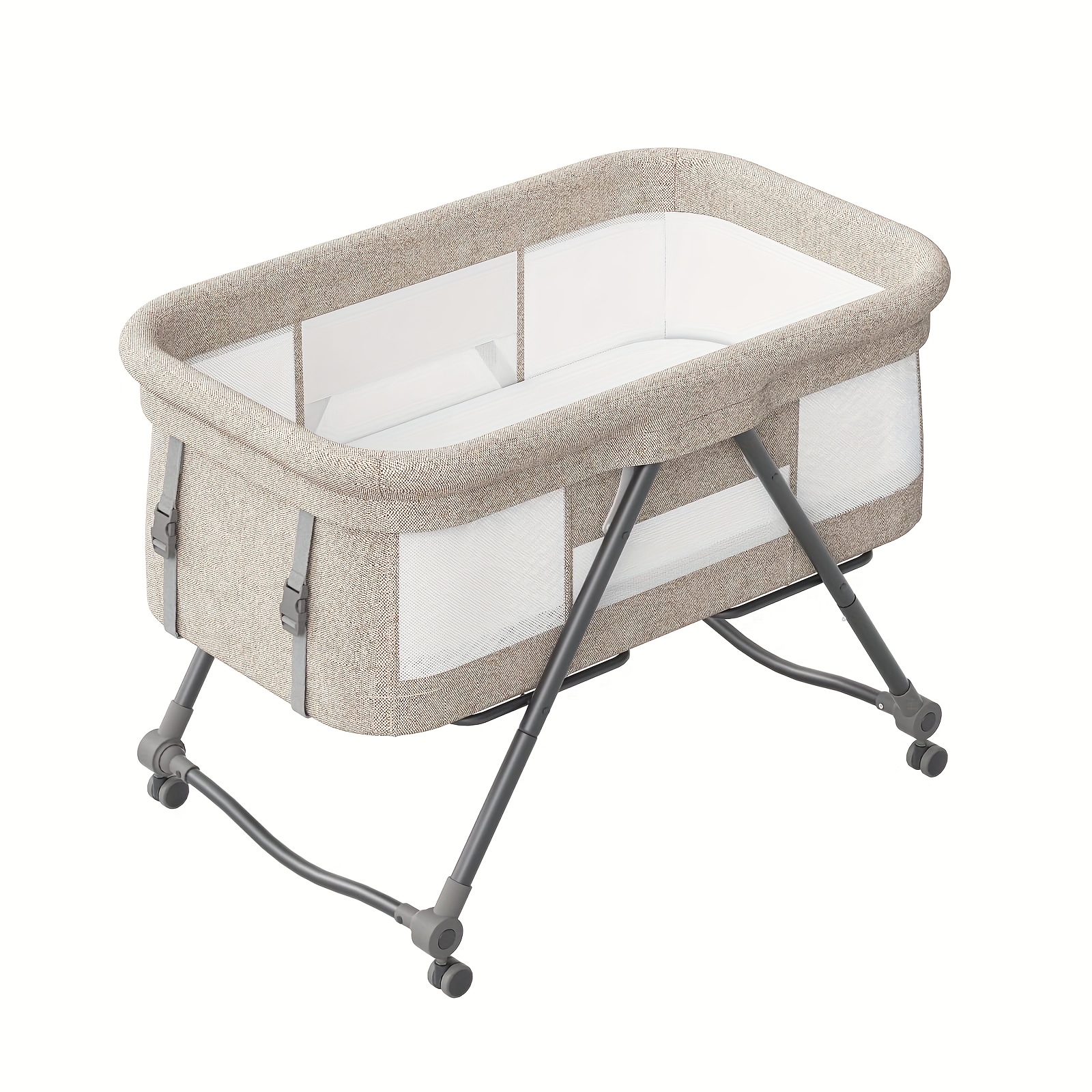 E-shop 2-in-1 Faltbare Reisebett mit Sicherheitslehnen & Moskitonetz - Tragbares Bett mit leisen Rädern, leichtem Metallrahmen, Aufbewahrungstasche &