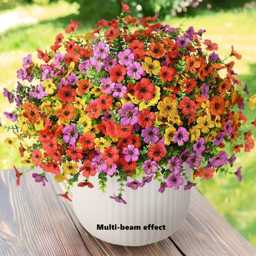 4 bundles uv resistant artificial daisy flowers multicolor low maintenance plastic outdoor indoor decor for patio garden window box spring summer mothers day thanksgiving home decor no electricity needed artificial outdoor flowers seasonal decoration vibrant floral display lifelike
