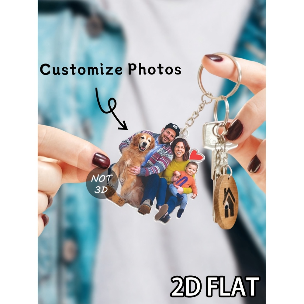 TEMU 2d Flat, 1pc 2d Personalized Custom Acrylic Photo Keychain, Personalized Photo Heart Keychain Pendant, Double-sided Effect, Perfect Gift For