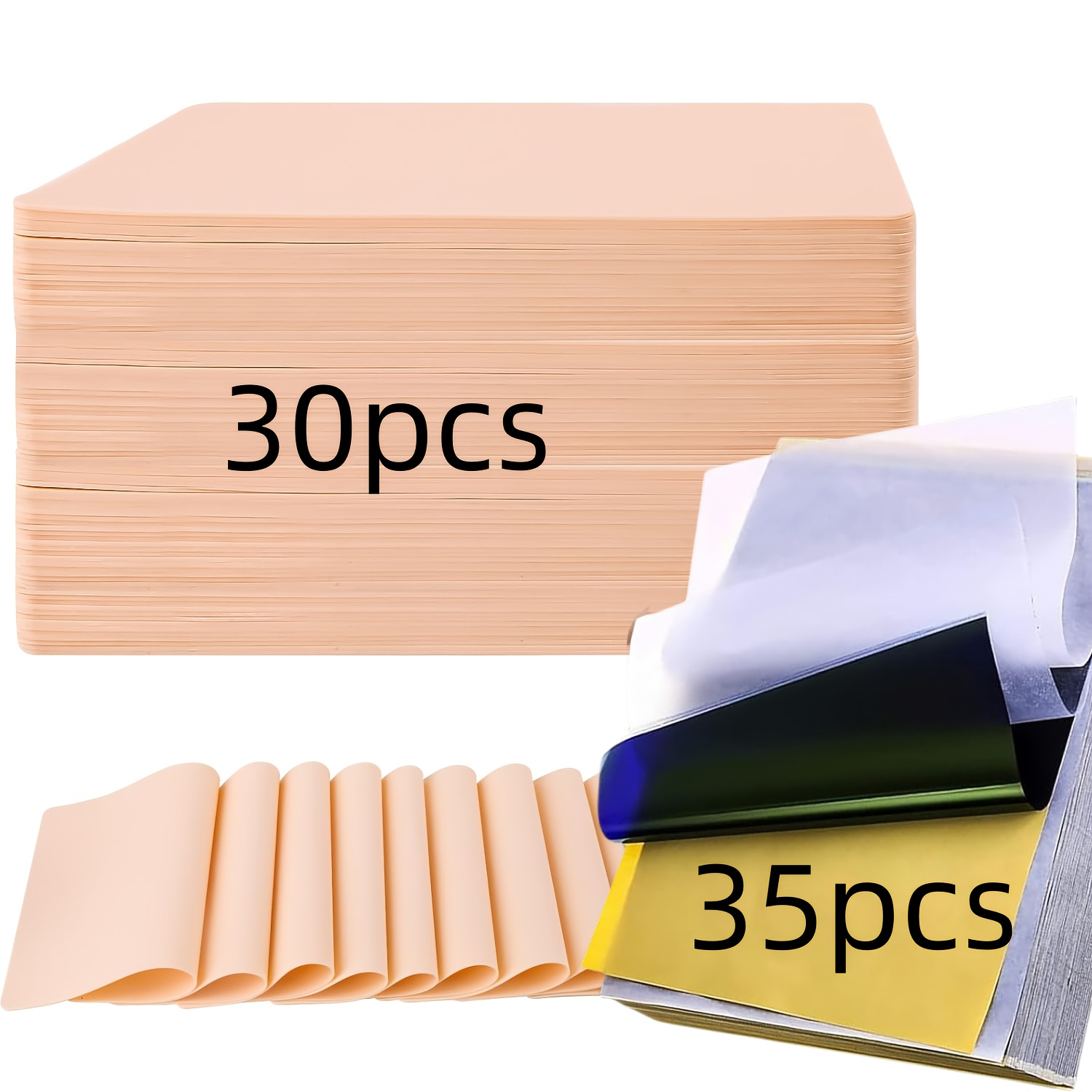 Image of 1mm Tattoo Practice Leather With Transfer Paper - Tattoo Fake Leather And Stencil Paper Set, Includes Tattoo Paper And 1mm Double-sided Blank Tattoo Practice Leather, , 2 Uses