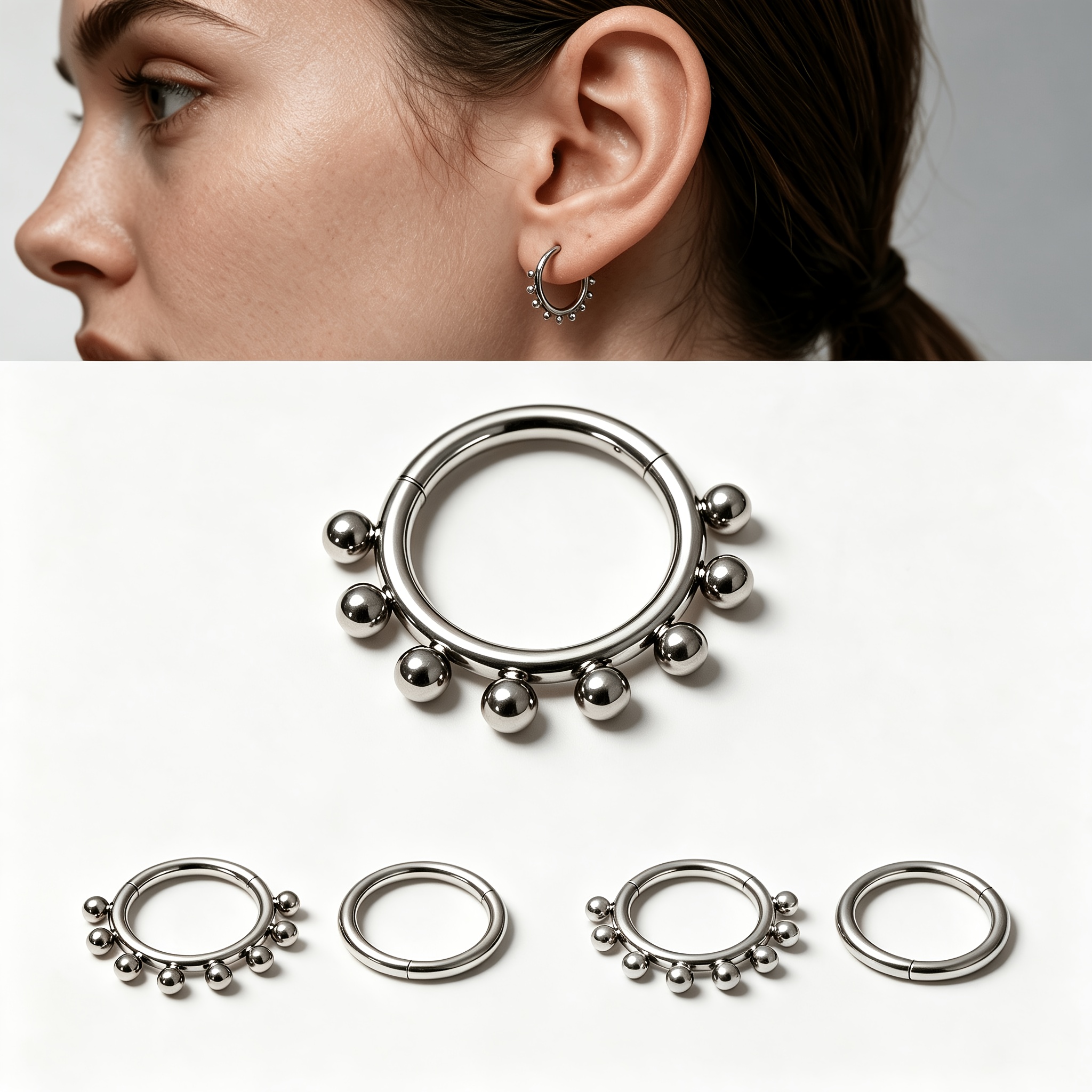 4pcs Multi-purpose Plain Hoop Earrings/Nose Rings Set