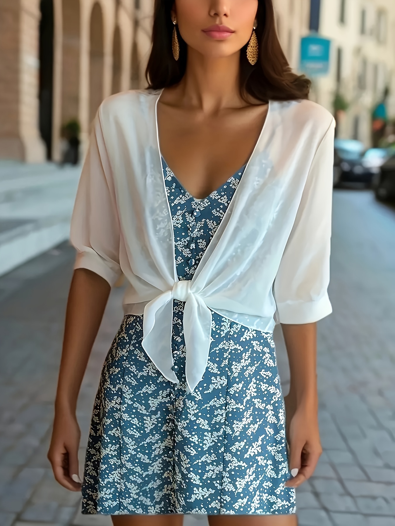 An Elegant Front-Button Sheer Shirt with a Shawl Design.