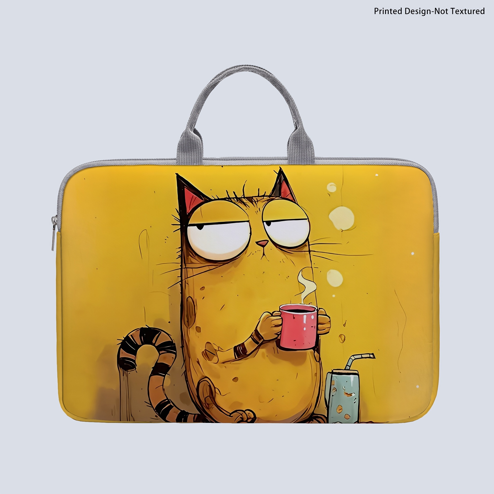 TEMU [printed Design-not Textured] 1 Laptop Bag, Cat-print Laptop Bag, Briefcase-style Fabric Bag, Fits 14-inch Laptops, Soft Laptop Sleeve,