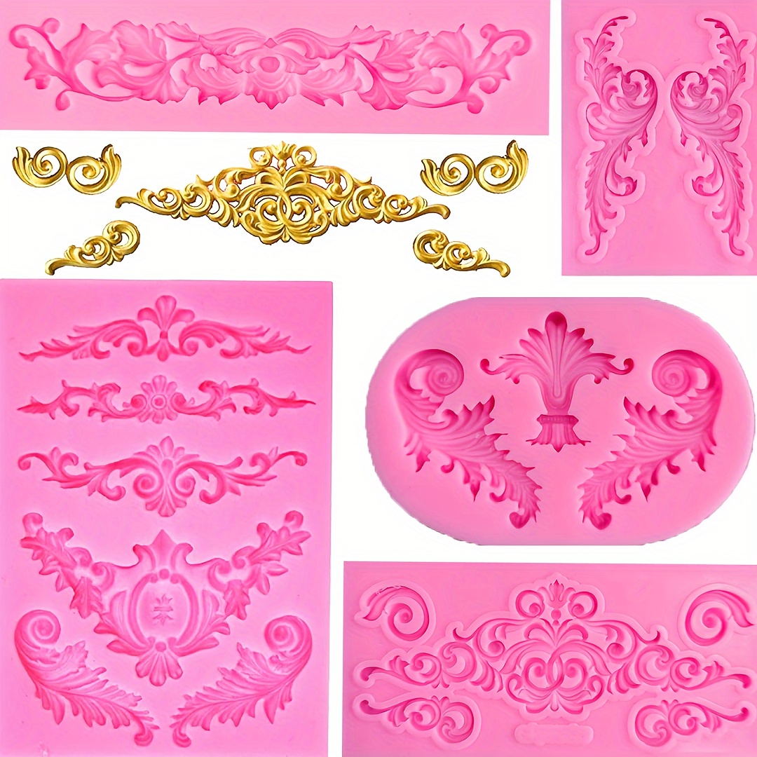 

5pcs Baroque Style Curlicues Scroll Lace Fondant Decorating Silicone Mold, Flower Lace Filigree Silicone Mold For 3d Sculpted Decoration, Cupcake Topper, Jewelry, Polymer Clay, Crafting Projects