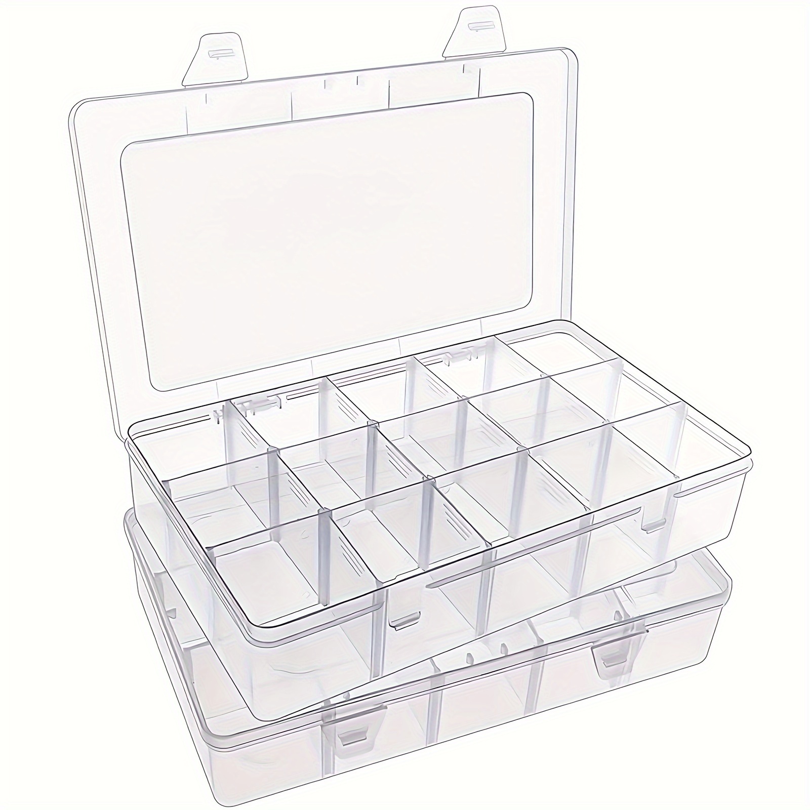 

2pcs 15-compartment Clear Plastic Organizer Box Dividers - For Jewelry, & , For