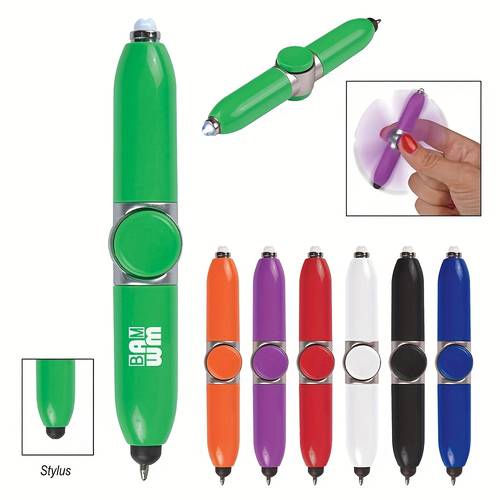 rotating fidget spinner pen with led spinning ballpoint pen touchscreen compatible holiday gift