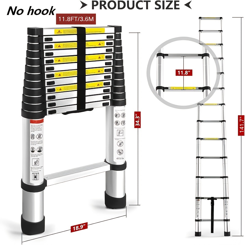 2.4m//3.6m/4.2m-meter Telescoping Ladder Features Sturdy Hooks, A Portable Folding Design, And Anti-slip Features. With A Weight Capacity Of 150kg, For Household Chores, And Heavy-duty Outdoor Work
