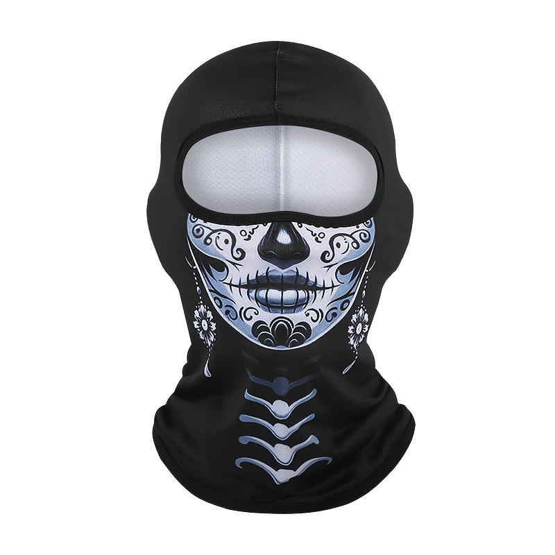 Image of Stylish And Cool Spooky Face Casual Hood Halloween Printed Balaclava Hat For Festive Parties And Outdoor Sports Like Motorcycle Riding