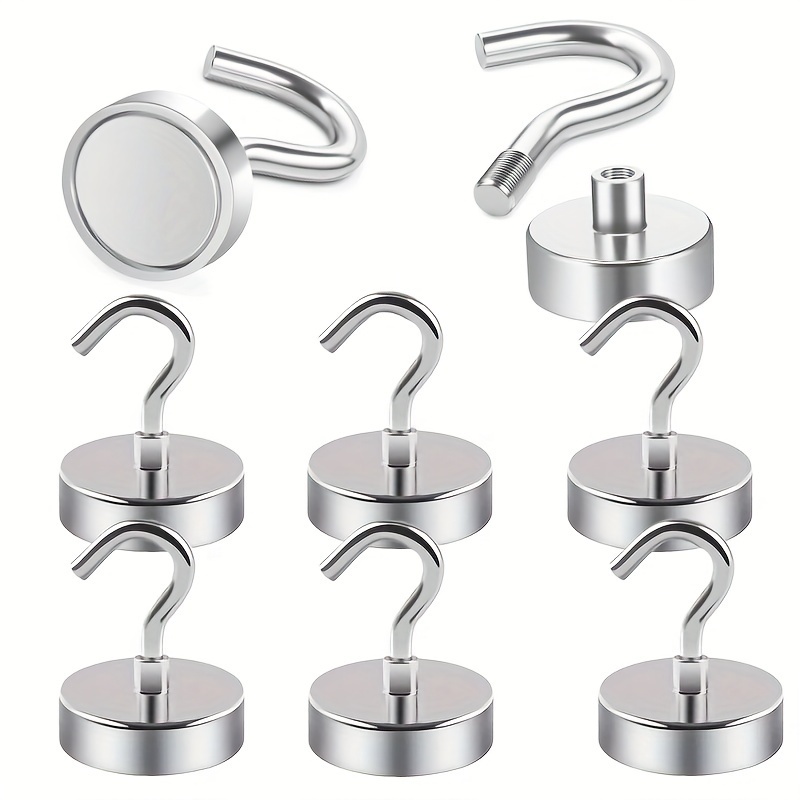 

2/6/8pcs Heavy-duty Neodymium Magnetic Hooks, 110lb/50kg Capacity, Metal Hanging For Kitchen, Cruise, Grill, Garage, Storage