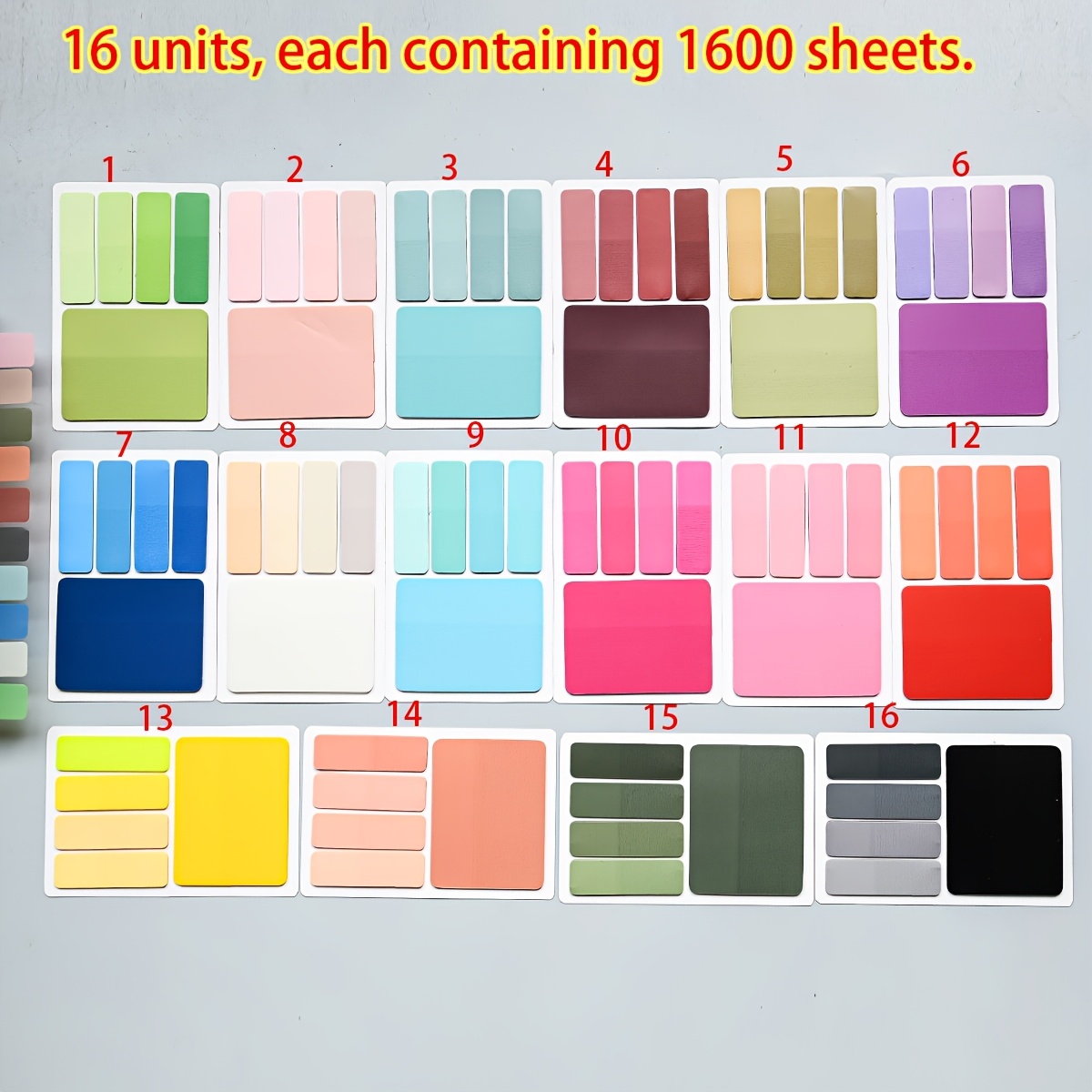 TEMU 16 piezas/1600 hojas 8 piezas/800 hojas Embalaje combinado Notas adhesivas cuadradas de color translúcido de material plástico PET, Adhesivos de