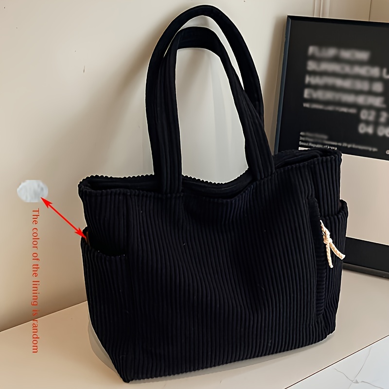 Image of Fashionable And Casual Corduroy Large Capacity Tote Bag, Lightweight And Soft Plush Shoulder Bag, Daily Commuting Handbag, Handbag ( Color Difference Under Different Lighting , Random Stitching )