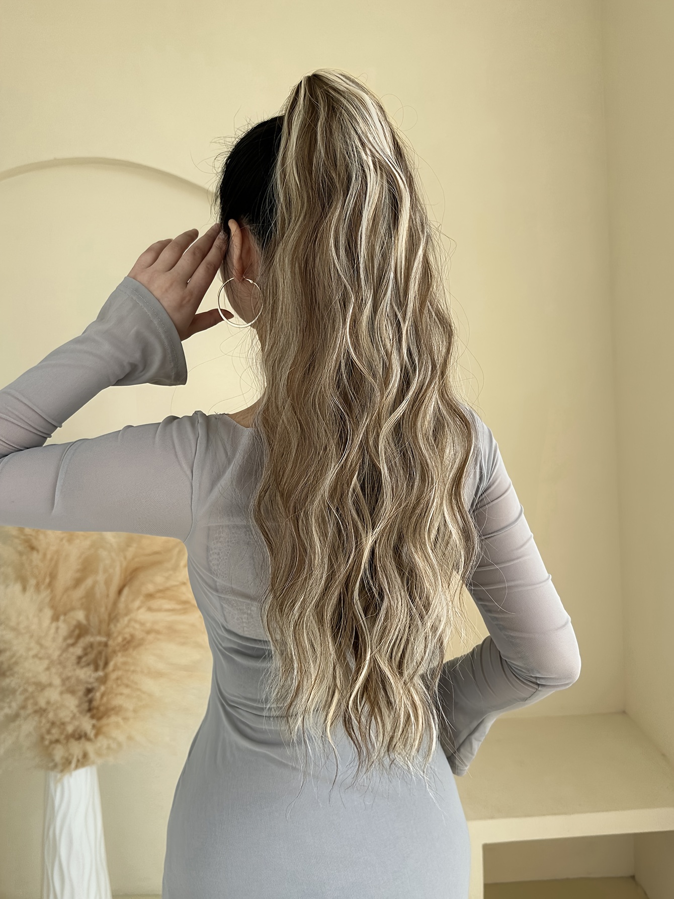 26 inch long wavy ponytail extension made from heat resistant synthetic fibers   daily use by women details 0