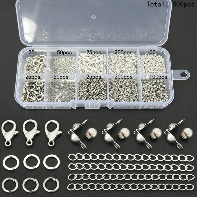 TEMU Boîte de 800 pièces pour la fabrication de bijoux argentés et , comprenant un ensemble d'outils de 800 pièces par boîte, comprenant un ensemble