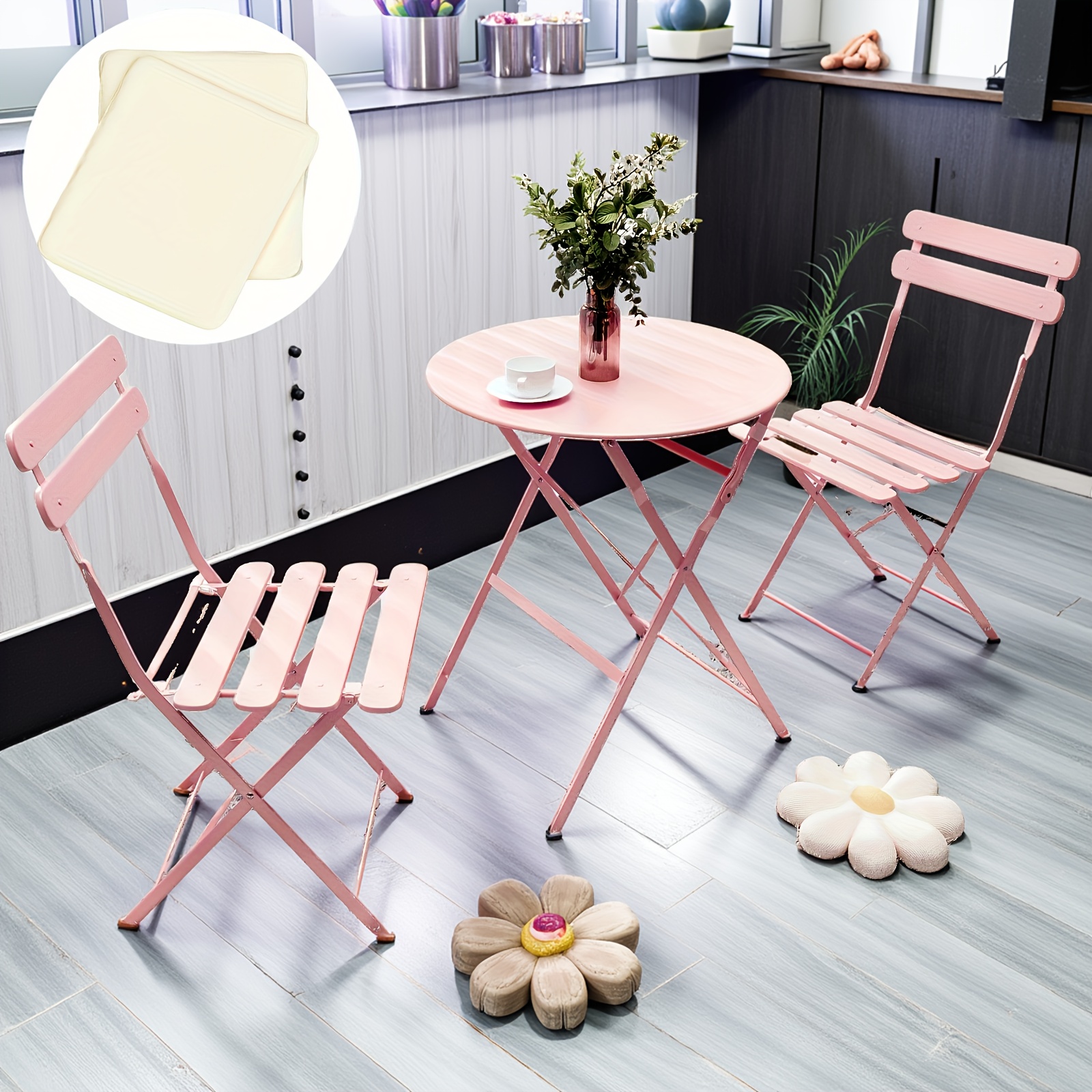 3pcs Patio Bistro Set Outdoor Furniture Set Folding Bistro Table And Chairs With Premium Steel Frame Weather Resistant Conversation Set For Bistro Balcony Porch Yard Garden