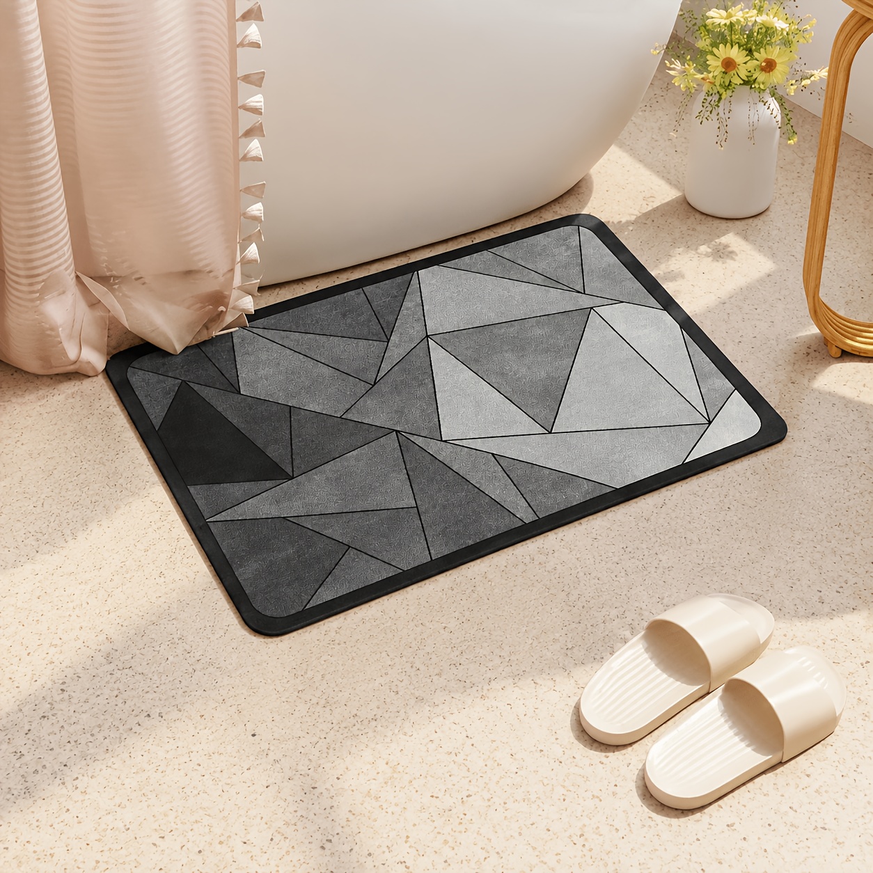 TEMU 1pc Luxury Diatomite Bath Mat - Thick, Absorbent, And Quick-drying, With A Non-slip Rubber Base, Suitable For Bathroom Entrances And Entry Doors