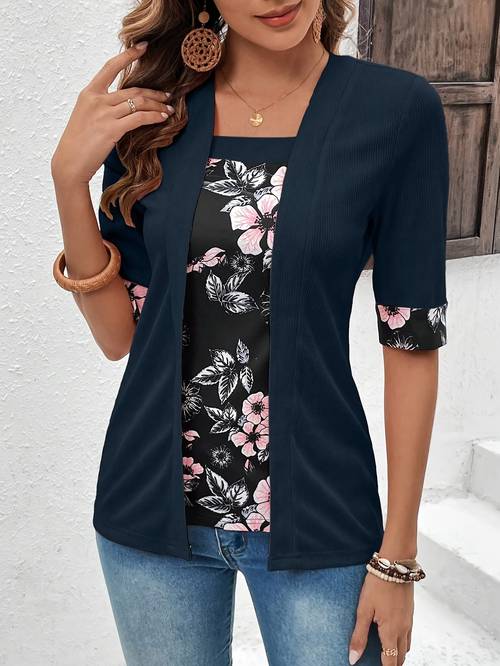 yy0313237 blumenmuster zweiteiliges outfit damen t-shirt