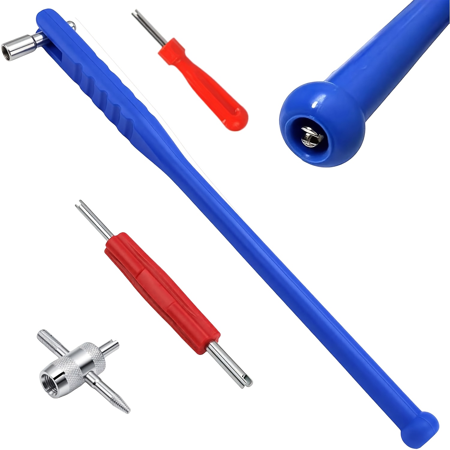 TEMU 4pcs Valve Stem Remover Set, Car Tire Valve Stem Tool With Retractable Lever, Valve Wrench, Valve Spreader, Tire Spindle Retrieval Tool, Valve