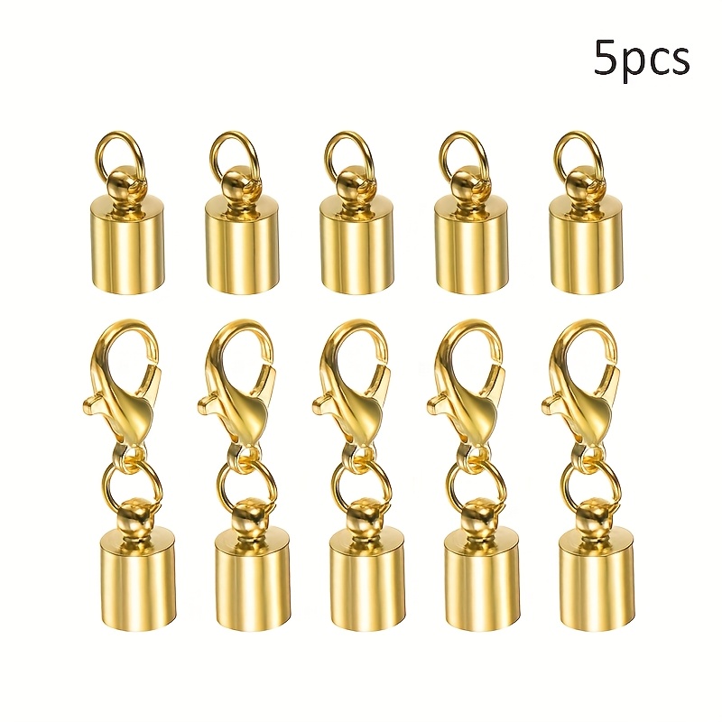 TEMU 5pcs Golden Lobster Clasp End Caps Suitable For Bracelet & Necklace , 5.5mm Inner Diameter Rope Caps With Closure For Making, End Caps For