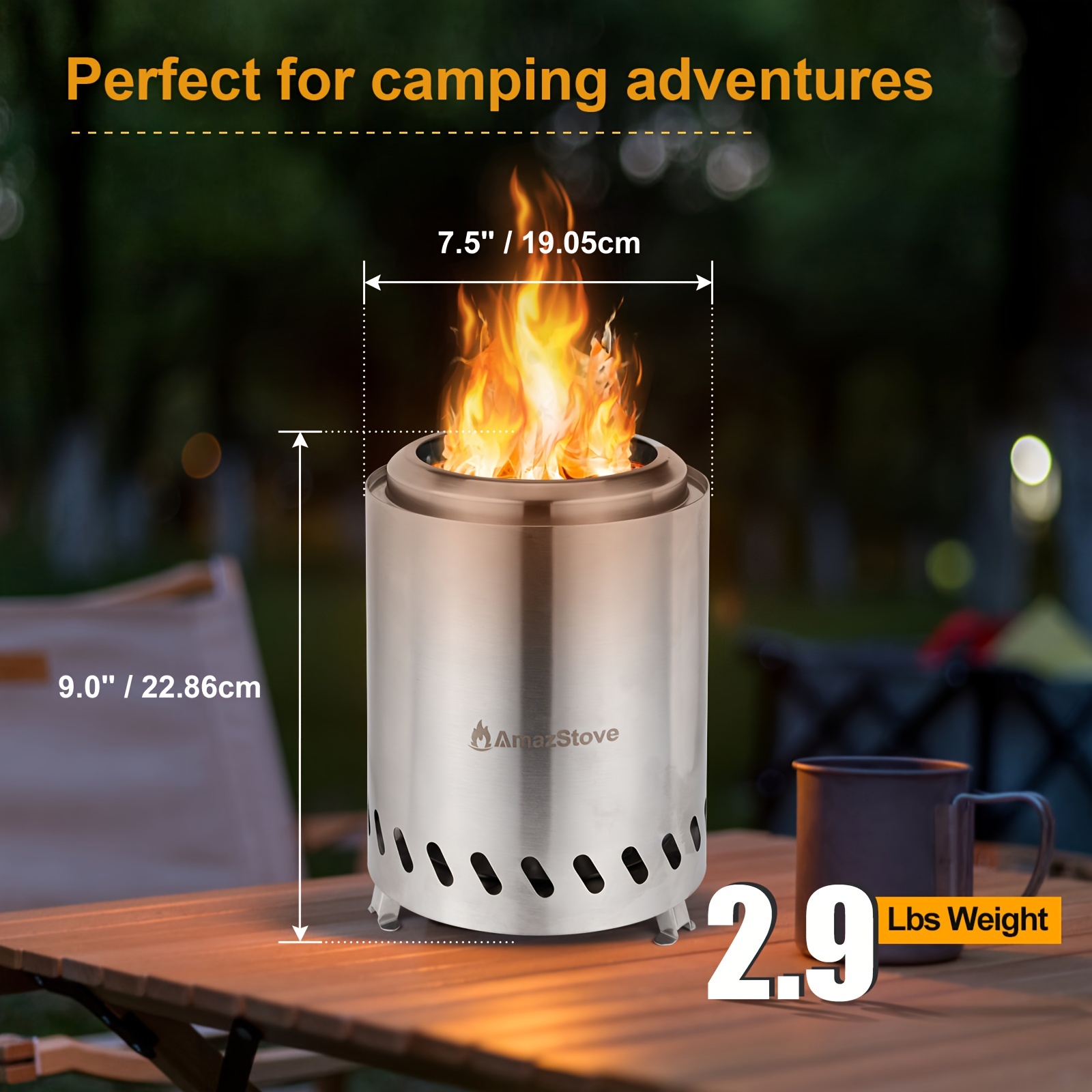 TEMU 9.7 X 7 Inch Large Tabletop Fire Pit, Low Smoke Camping Stove For Outdoor & Patio, Pellets Or Wood, Safe Burning Table Top Firepit, With Travel Bag & 2 , Silvery