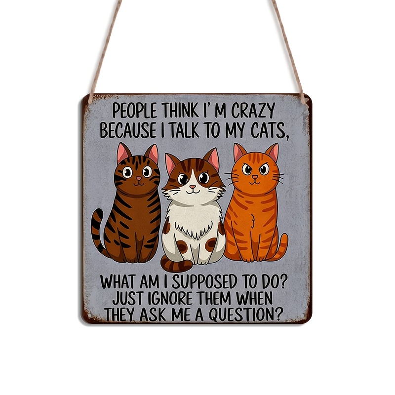 TEMU 2d Flat, 1pc Funny Cat Lady Wall Sign "i Talk To " - Vintage Metal Plaque With Retro Tin Style, Outdoor/ Decoration Suitable For Living Room,