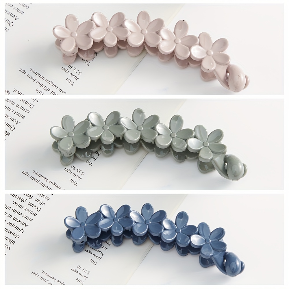 TEMU 3-pack Colorful Cute Versatile Trendy Banana Hair Clips, Back Of Head Ponytail Fixing Twist Hair Clips, Vertical Clips