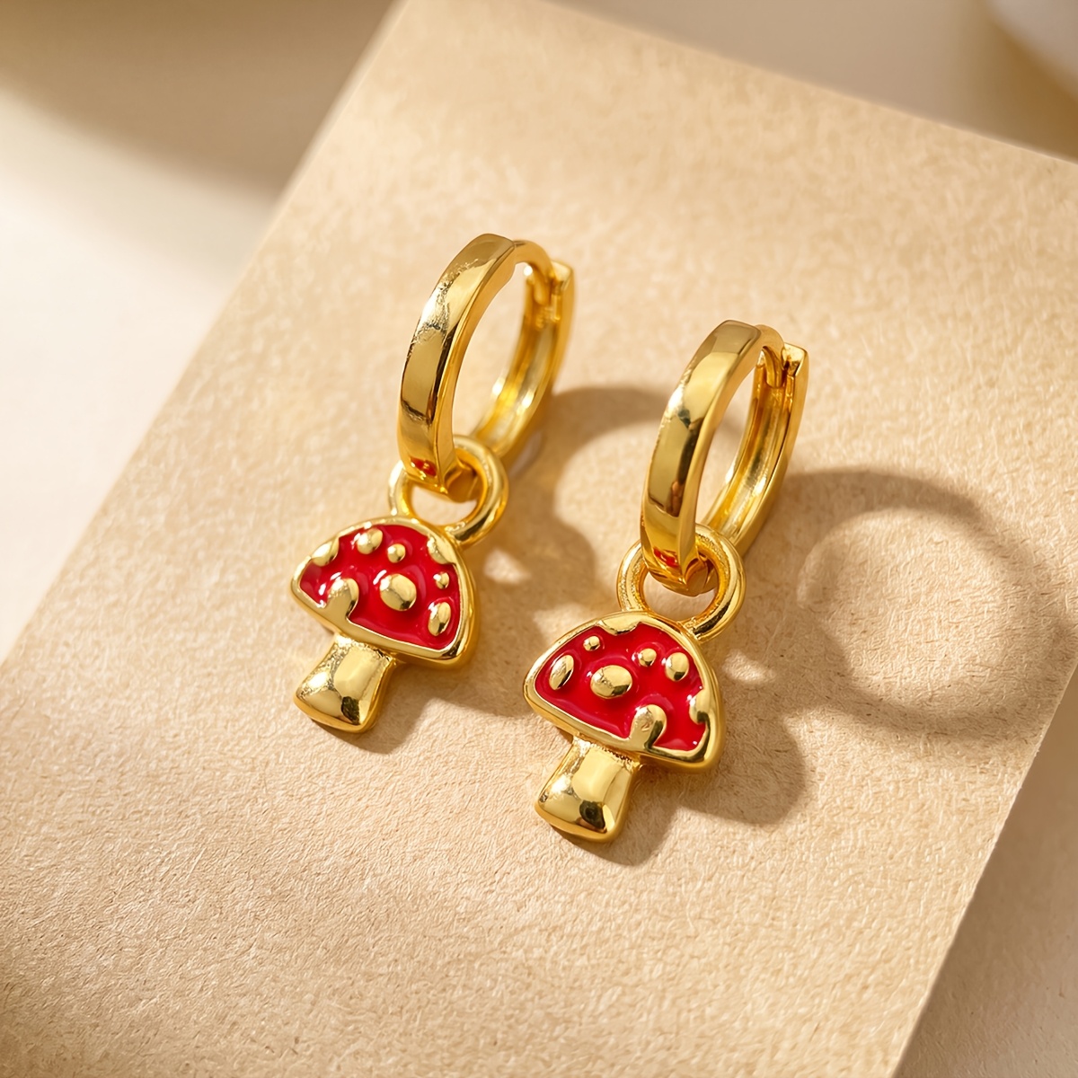 Women's Sparkling Mushroom Earrings with Plating, Elegant Gift