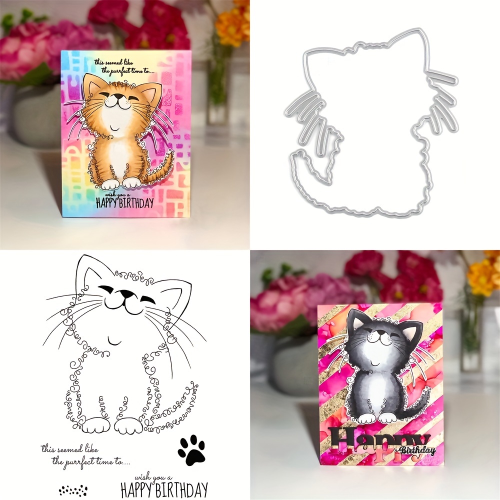 

1set Stamps And Dies 2024 For Card Making, Cute Cat Metal Cutting Dies And Transparent Seal Set For Diy Greeting Cards Or Handbook Making, Scrapbook Album Decoration Template