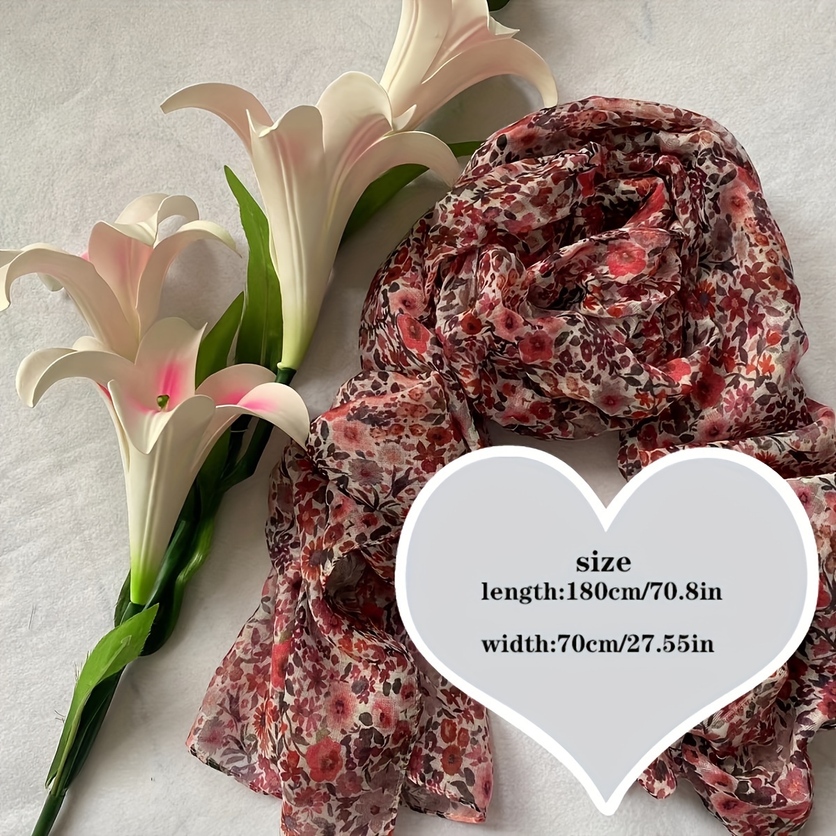 TEMU 1pc Bls019 Red Print Polyester Bali Scarf, Women' Shawl, Decorative Accessory For Evening Dates