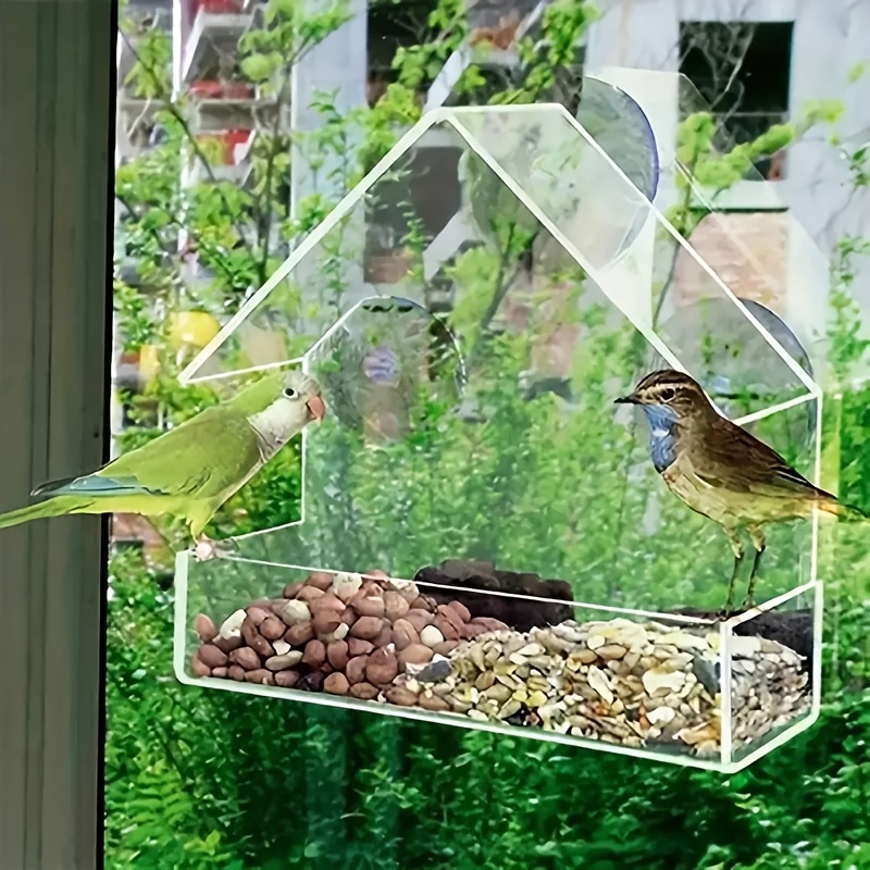 1  acrylic bird feeder with suction cups durable pp material   indoor outdoor hanging seed dispenser for bird watching