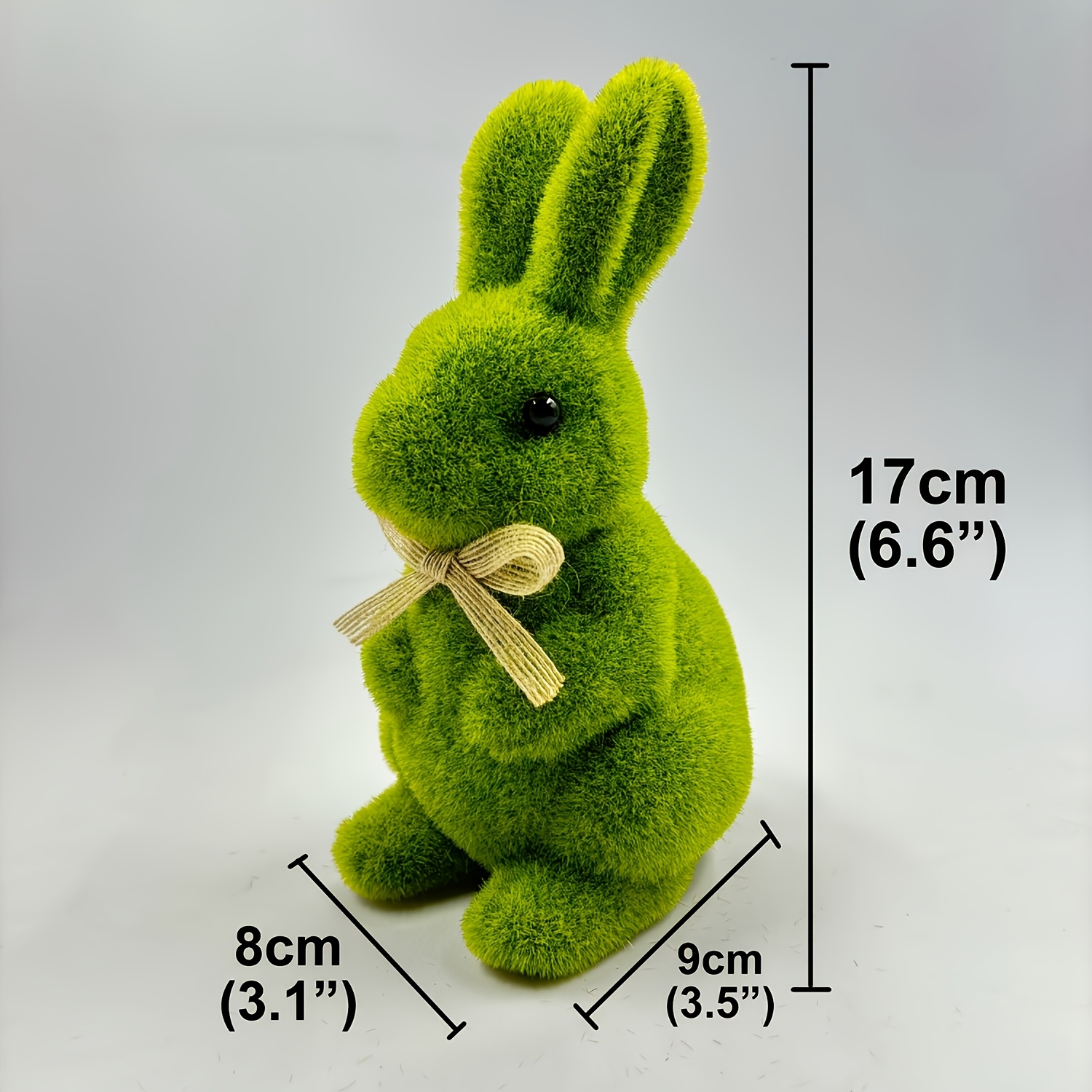 TEMU 8.6 Inch Green Flocking Bunny Statue, Plastic Simulation Rabbit, Unlit Tabletop Decor, Easter Spring Summer , Miniature Yard Decoration, No Feathers, Outdoor Home Decor
