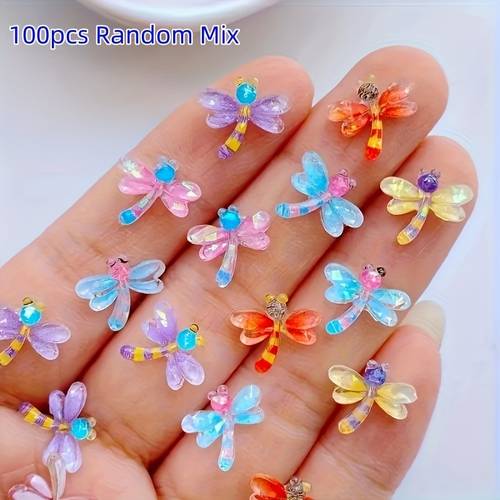 200pcs 100pcs random mix mini 11 12mm cute dragonfly resin charms flat back nail art accessories suitable for crafts jewelry making nail decoration phone case decoration and bead combinations beads bead assortments
