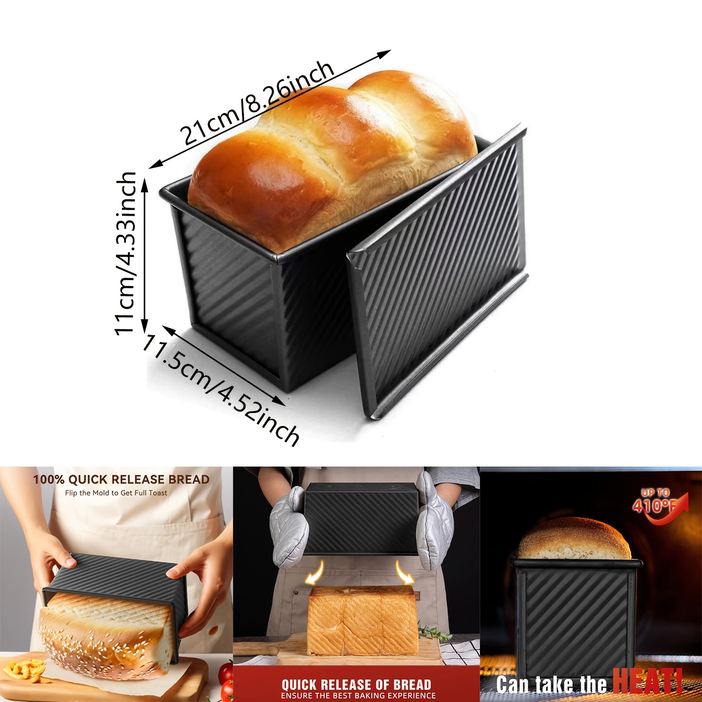 TEMU 1pc Carbon Steel Loaf Pan With Ridged Design & Lid - Ideal For Baking Homemade Bread, Toasts | Durable Metal Baking Mold For Artisan Breads,