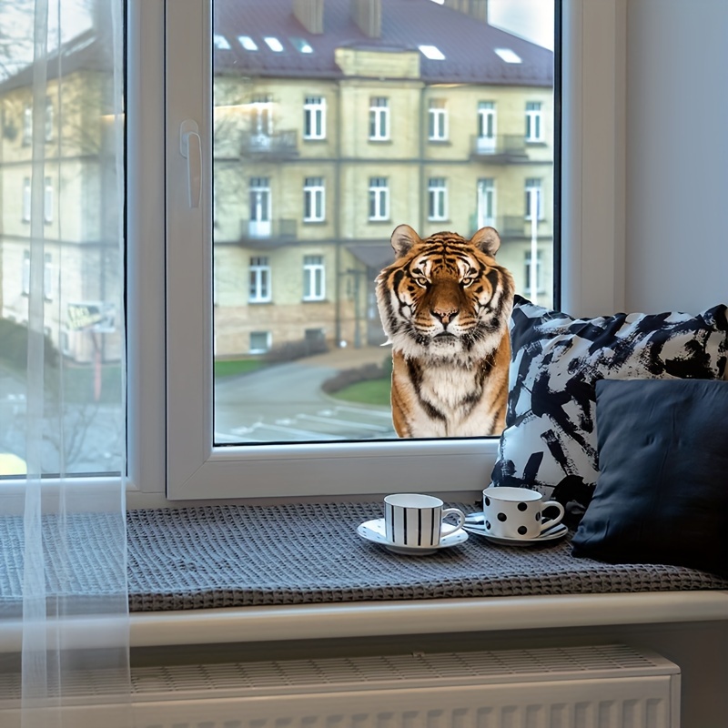 Tiger Window Cling - 1pc, Self-adhesive Pvc Wall Decal For Bedroom & Home Decor, Semi-
