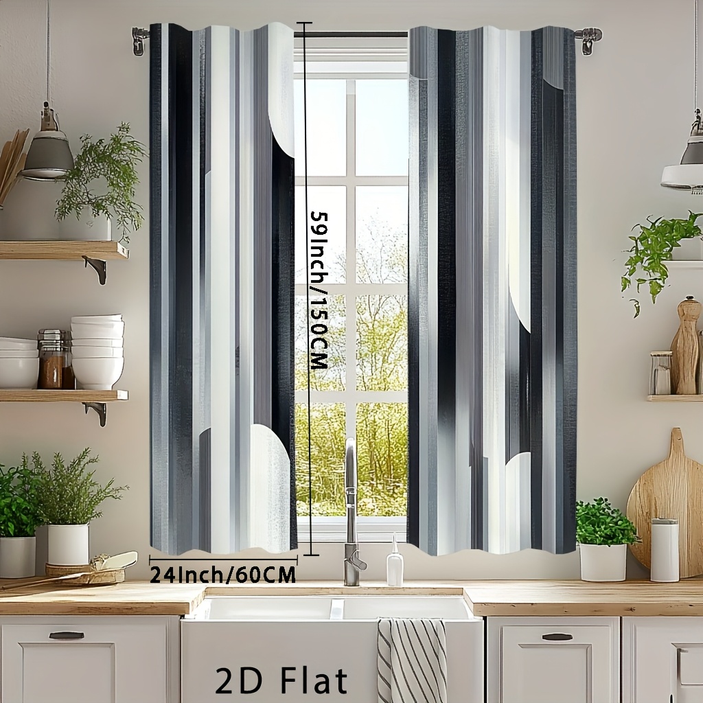 TEMU 2d Flat, 2pcs, 2d Flat Printingblack Gray Curtains, Patio Sliding Door Curtains, Small Curtains, Sliding Glass Door Curtains, Curtains For