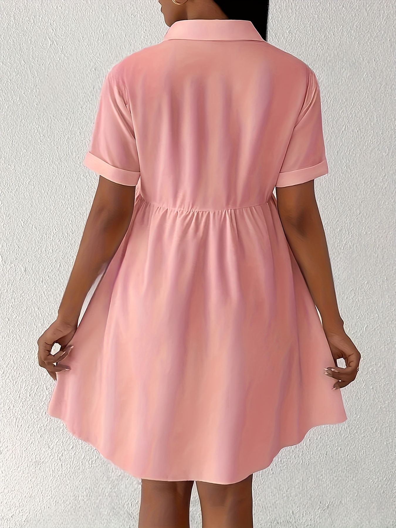 elegant light pink short sleeve a line dress button front