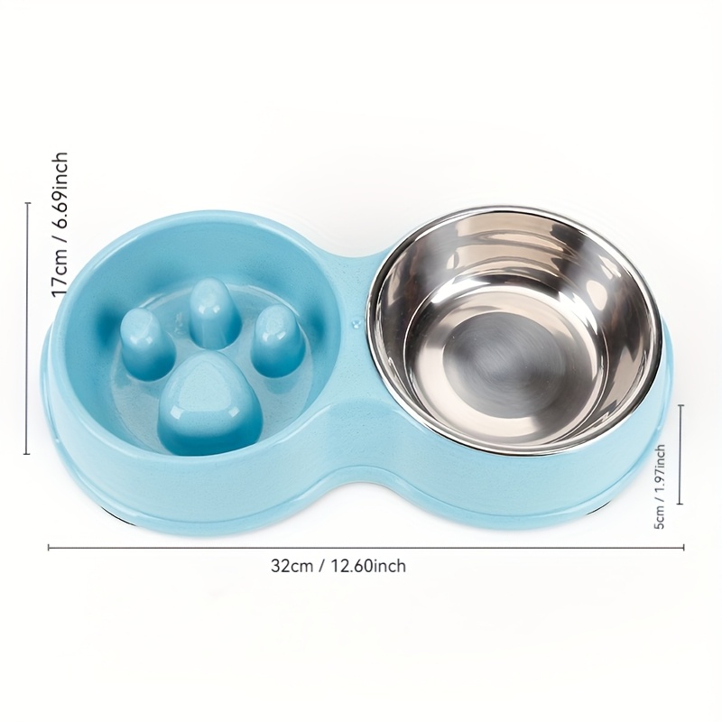 2 in 1 stainless steel slow feeder water bowl for dogs anti choke non slip pet dish with paw print design pink green plastic base for food   bowl slow feeder pet feeding station durable pet material Product details 3
