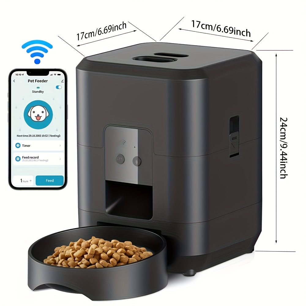 Akıllı Uygulama Kontrollü Kedi Besleyici, Uzaktan Kumandalı Evcil Hayvan Besleme Makinesi, USB/Pil Çift Güç Kaynağı, Kediler ve Köpekler için Otomatik Mama Dispenseri, 2.4G Wi-Fi Etkin, Adaptör veya Pil Dahil Değil, Pilsiz