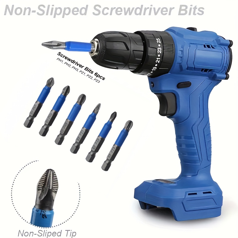 

6- Screwdriver Set, -slip 1/4 Hex Shank - Ph1 Ph2 Ph3 Pz1 Pz2 Pz3, Metal,