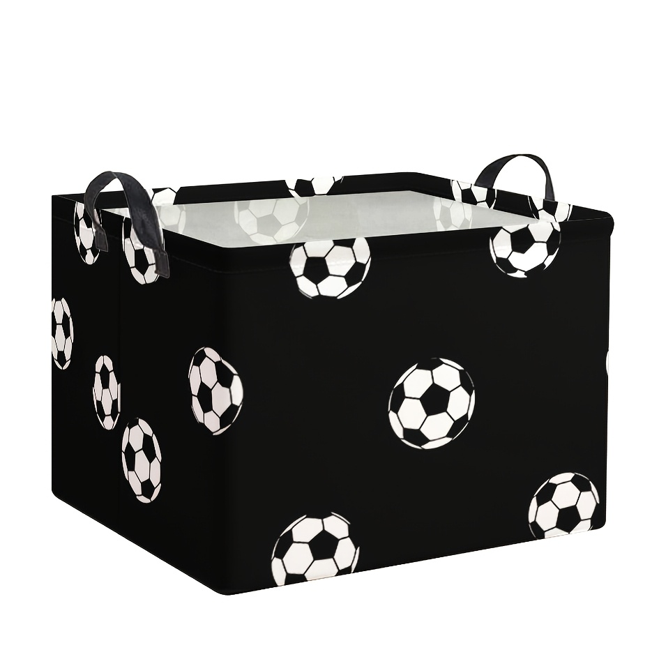 TEMU 1pc, Soccer Print Storage Basket, Foldable Organizer With Handles, Container For Bathroom, Bedroom, Living Room