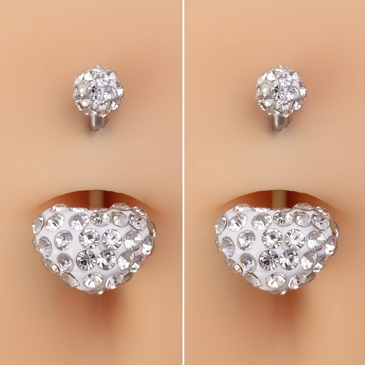 Image of 2pcs Heart Synthetic Zirconia Belly Button Rings Navel Piercings Barbell Body Jewelry Piercing Earrings For Women Men 14 Gauge