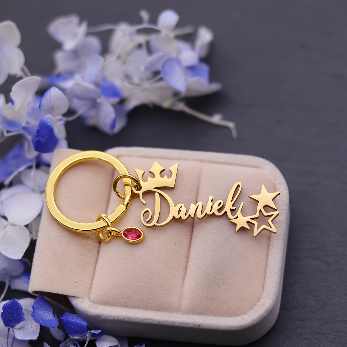 TEMU 1pc Custom Name Keychain, Unique Diy Stainless Steel A-z Letters Birthstone Keyrings For Men Women, Customized Nameplate Key Chain Birthday