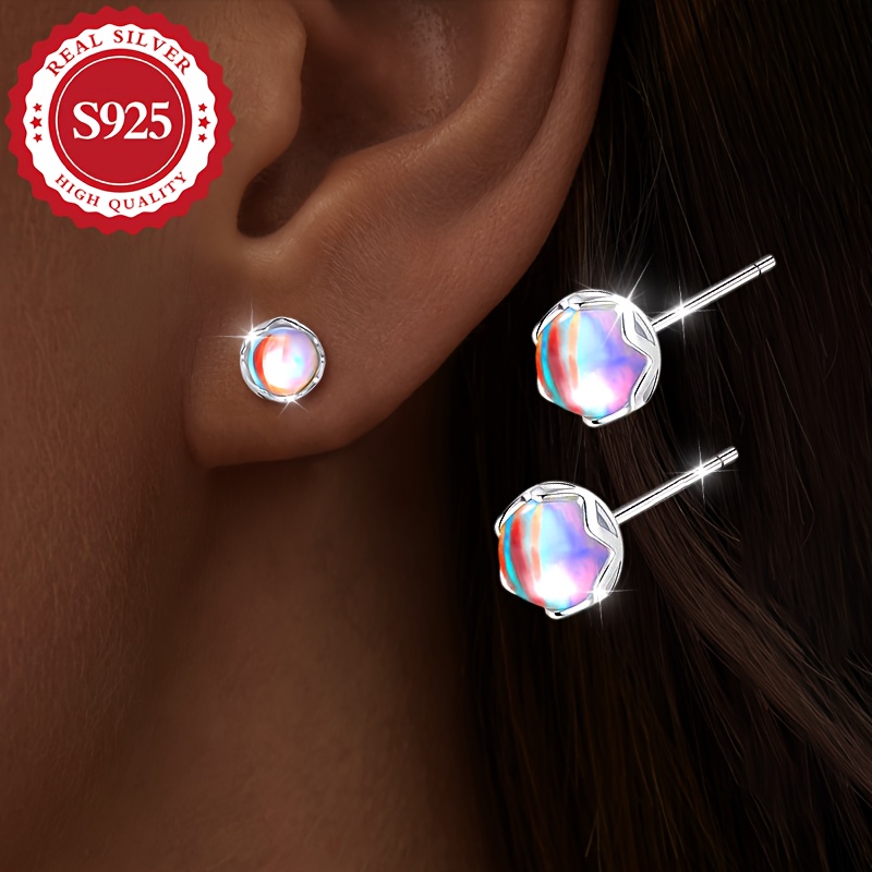 

Pair Of S925 Silver Women's Earrings, Reflective, Cute, Sparkle, Suitable For Banquet, Wedding, Music Festival Party, Low Allergy, 1.1g